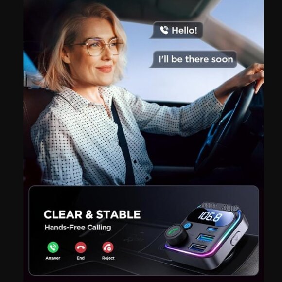 NIB - Multifunctional Car Wireless FM Transmitter, Hand-Free Adapter and Charger - Picture 3 of 13